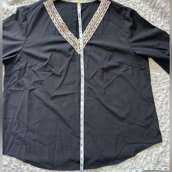 SHEIN CURVE CONTRAST LACE LONG-SLEEVE BLOUSE BLACK/TAN 0XL WOMEN - Picture 13 of 15